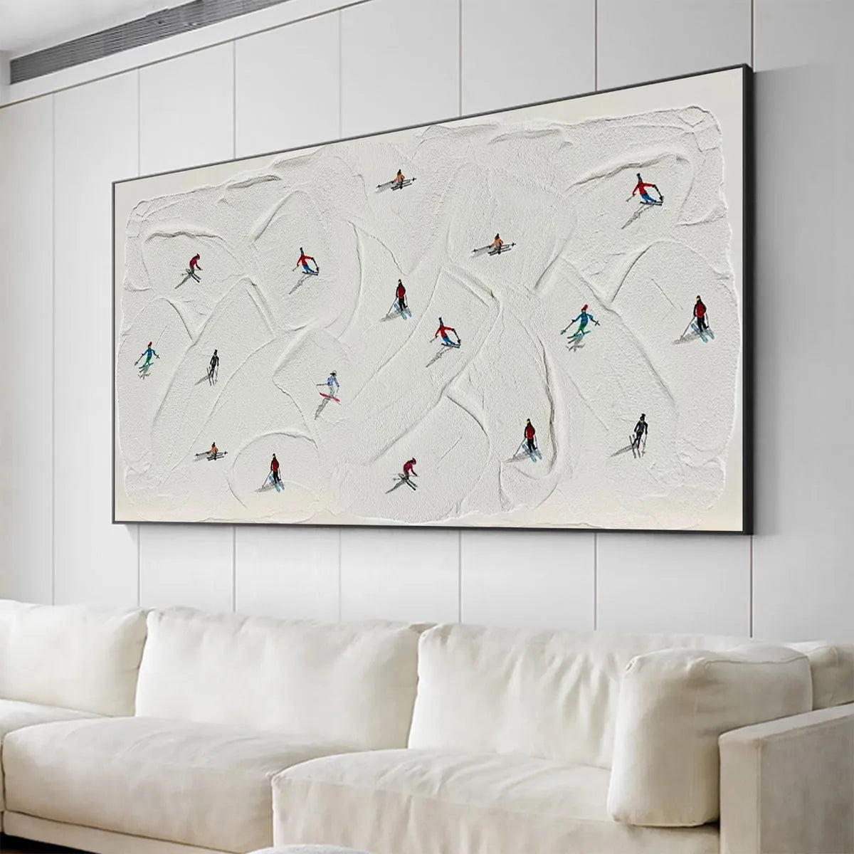 WINTER RHAPSODY: Minimalist Skiing Painting on Textured Canvas