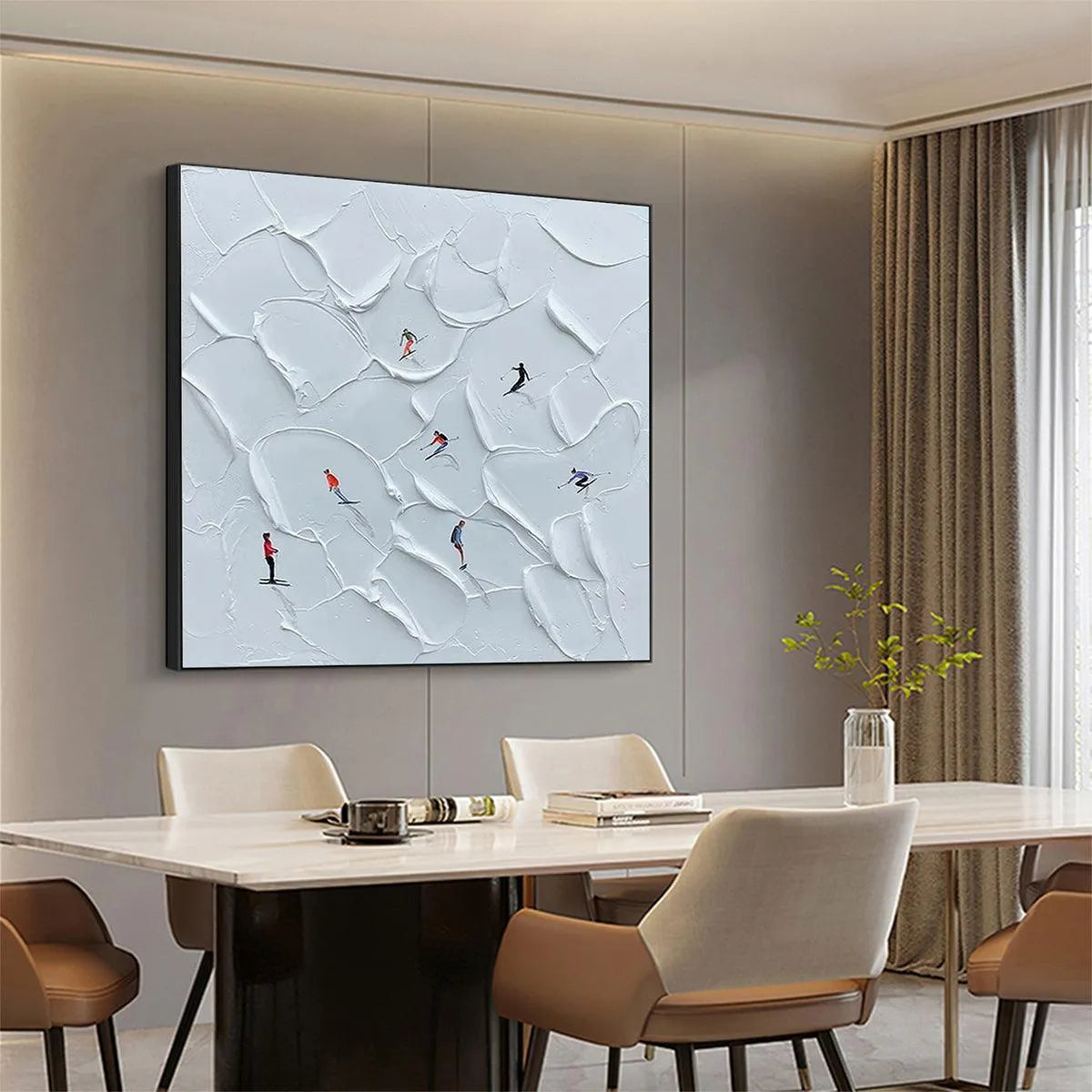 ALPINE SKI: Textured Skiing Painting, Winter Sports Wall Art, Square Canvas, Impasto Decor