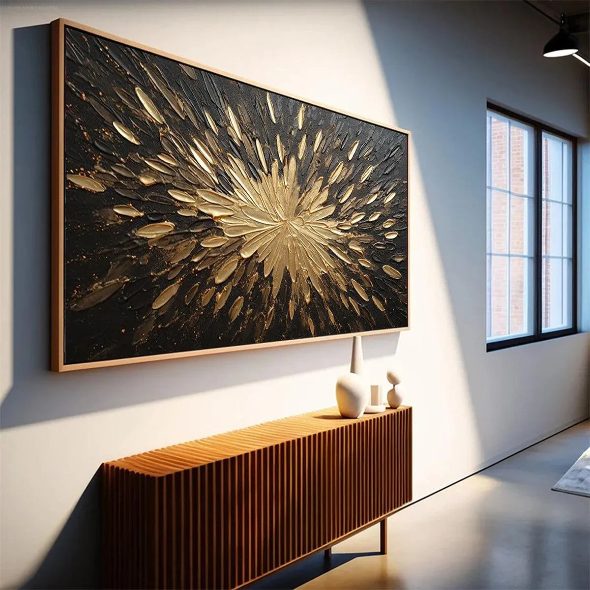 GOLDEN BURST: Textured Abstract Painting in Gold and Black