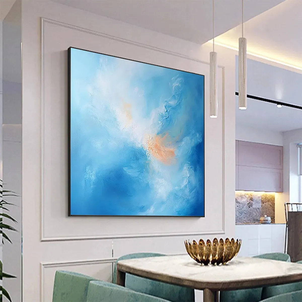 Skyscape Serenity: Abstract Blue and Peach Oil Painting on Canvas