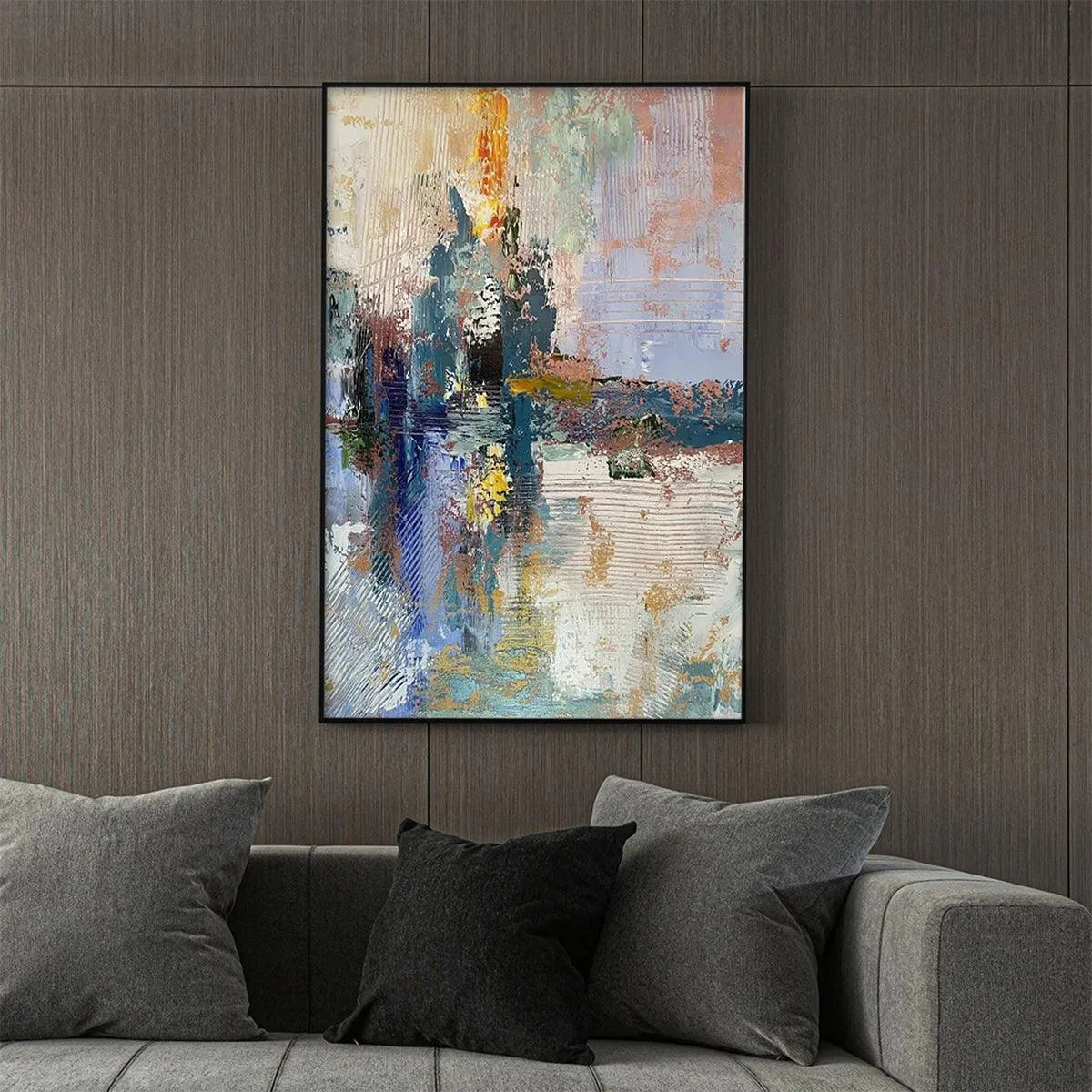 HAZY SKIES: Colorful Abstract Painting, Textured Wall Art, Vertical Canvas, Modern Art