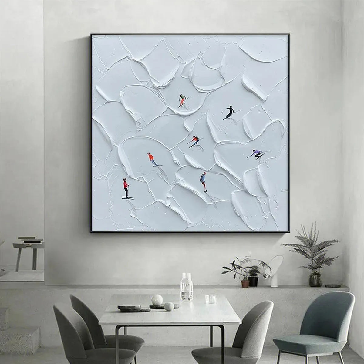 ALPINE SKI: Textured Skiing Painting, Winter Sports Wall Art, Square Canvas, Impasto Decor