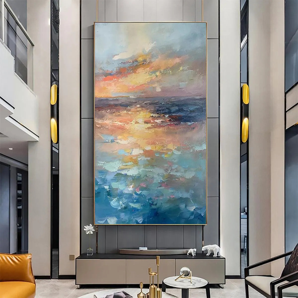 GOLDEN HOUR SEASCAPE: Ocean Painting, Sunset Wall Art, Impasto Texture, Vertical Canvas