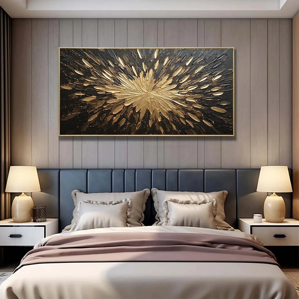 GOLDEN BURST: Textured Abstract Painting in Gold and Black