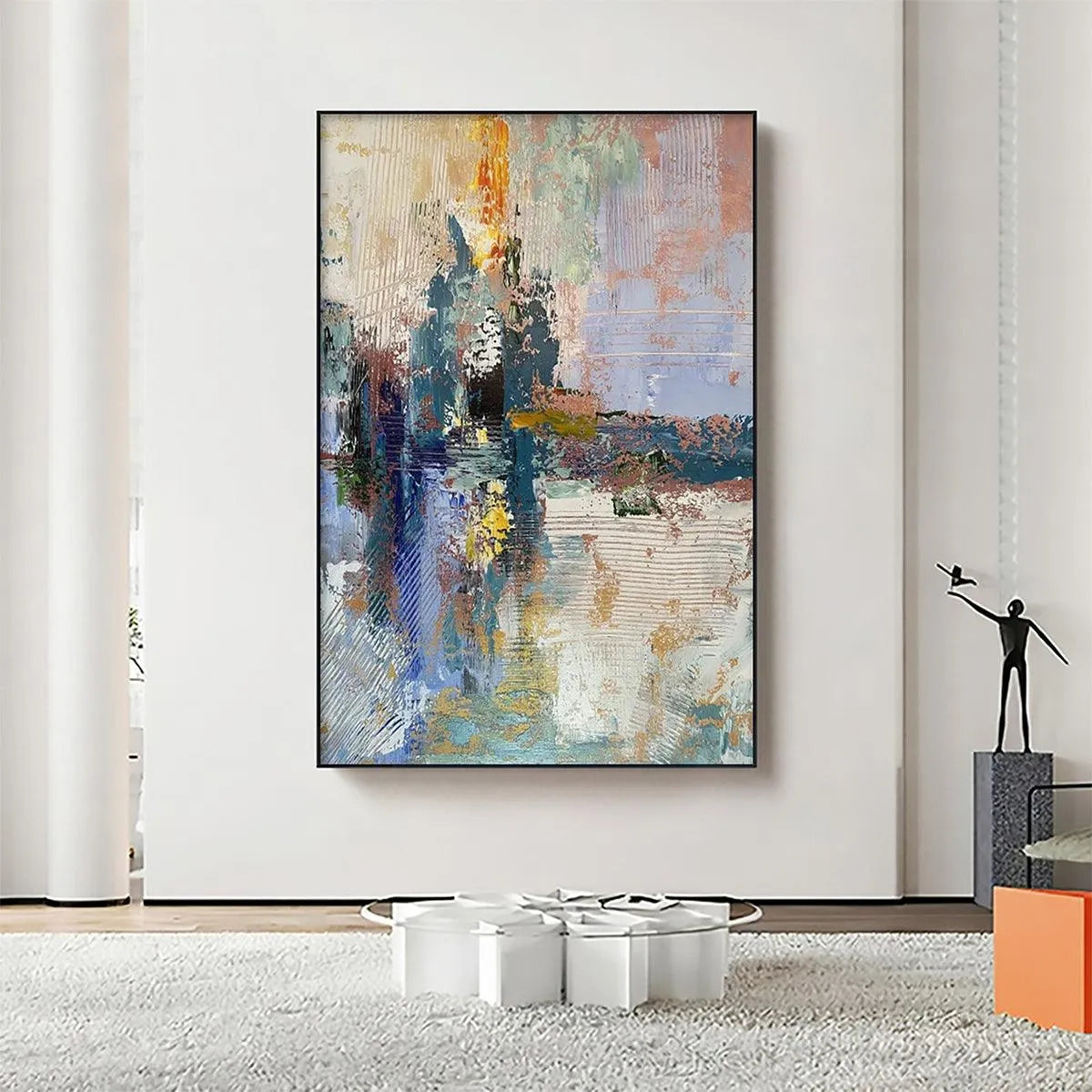 HAZY SKIES: Colorful Abstract Painting, Textured Wall Art, Vertical Canvas, Modern Art