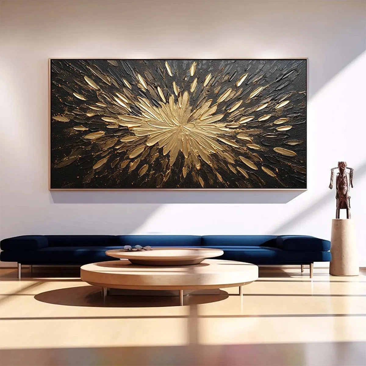 GOLDEN BURST: Textured Abstract Painting in Gold and Black