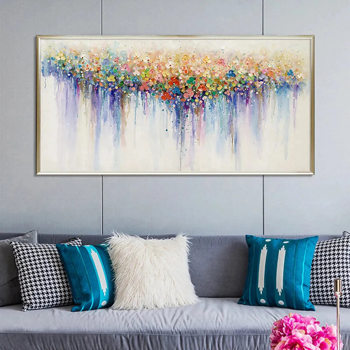 FLOWERFALL: Panoramic Abstract Floral Oil Painting with Watercolor Effect