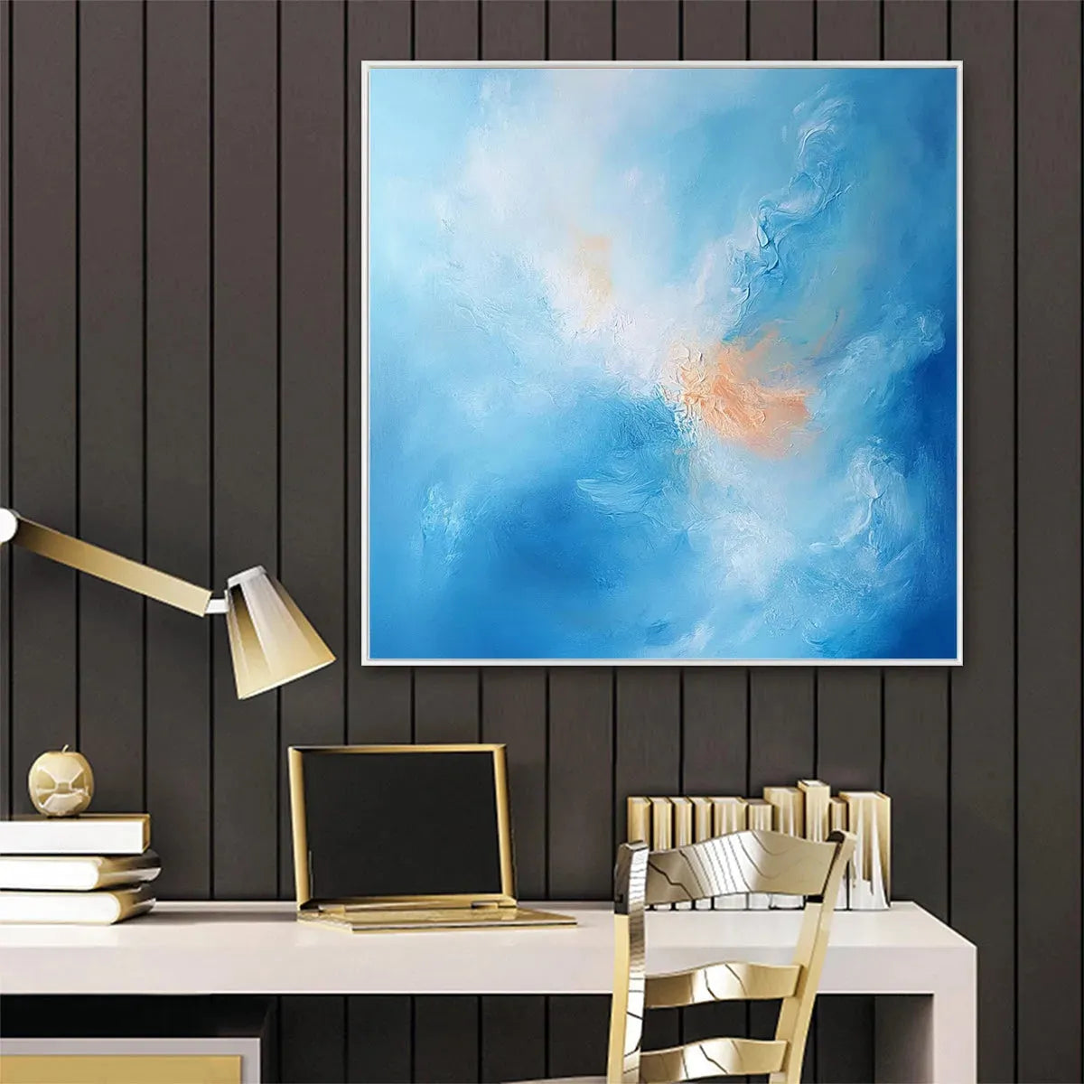 Skyscape Serenity: Abstract Blue and Peach Oil Painting on Canvas