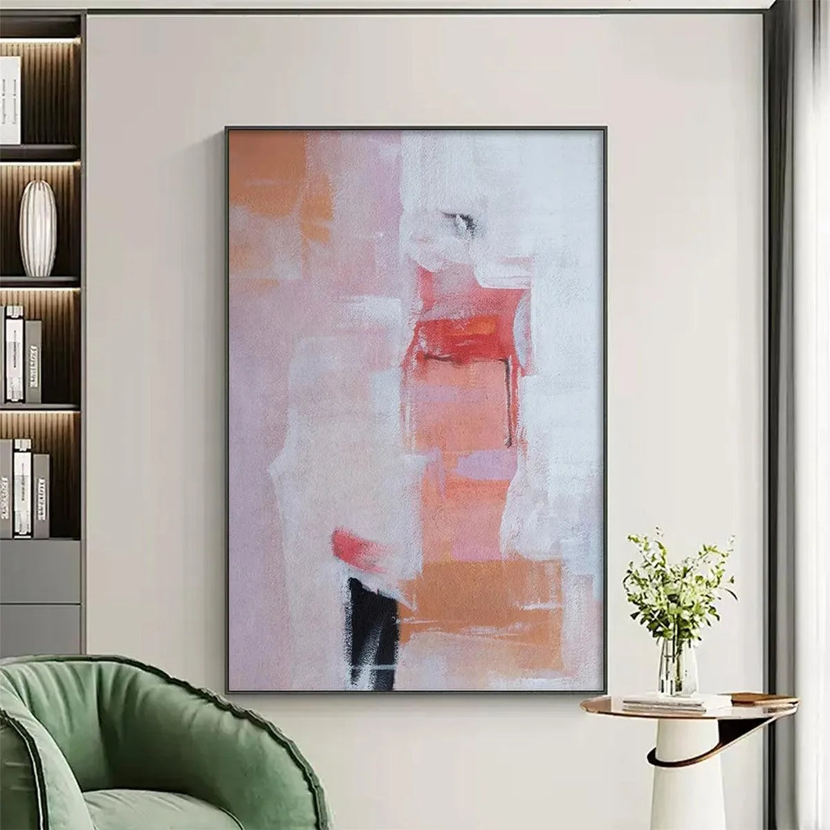 BLUSHING DAWN: Pink Abstract Painting, Textured Wall Art, Vertical Canvas, Minimalist Decor