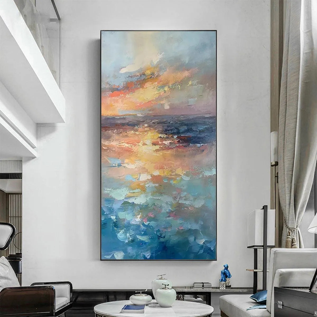 GOLDEN HOUR SEASCAPE: Ocean Painting, Sunset Wall Art, Impasto Texture, Vertical Canvas