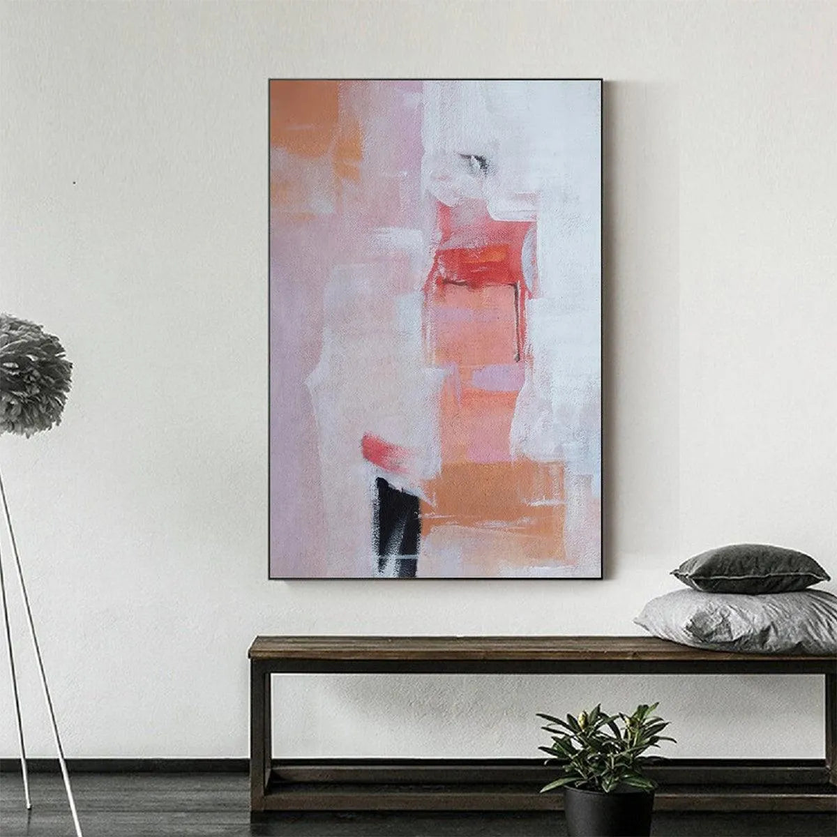 BLUSHING DAWN: Pink Abstract Painting, Textured Wall Art, Vertical Canvas, Minimalist Decor