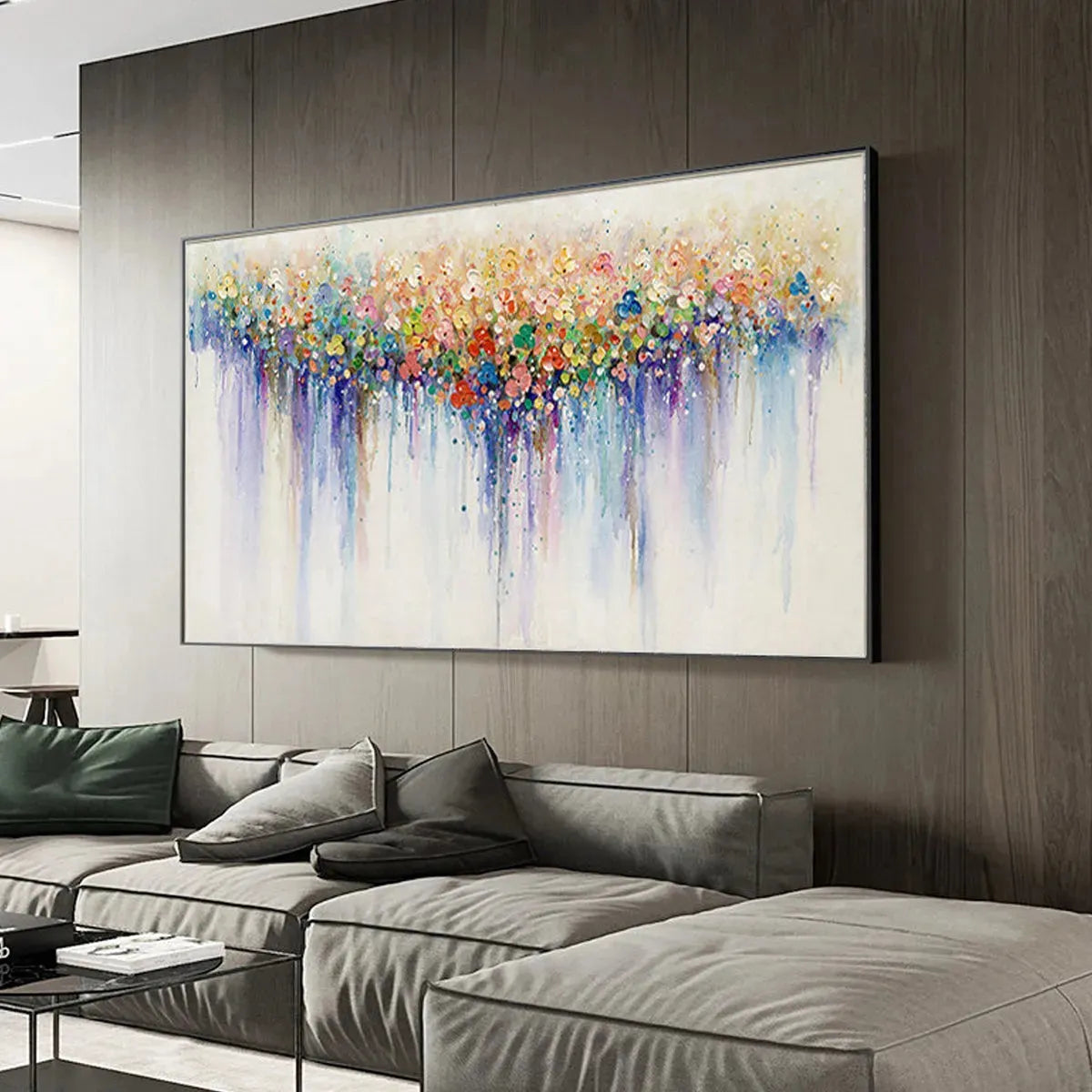 FLOWERFALL: Panoramic Abstract Floral Oil Painting with Watercolor Effect