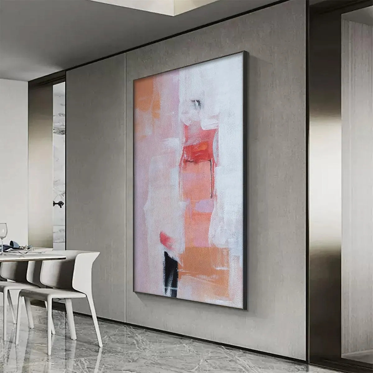 BLUSHING DAWN: Pink Abstract Painting, Textured Wall Art, Vertical Canvas, Minimalist Decor