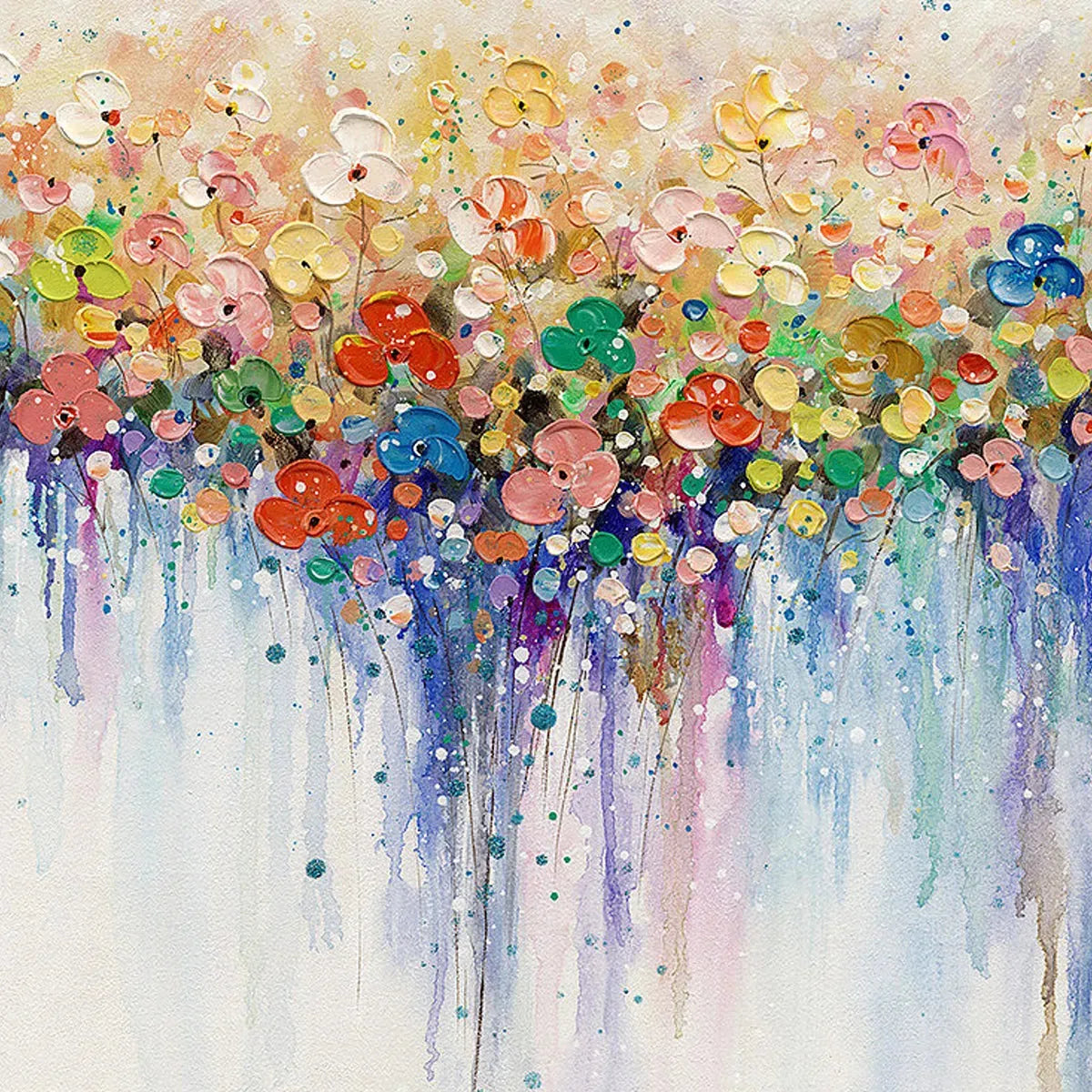 FLOWERFALL: Panoramic Abstract Floral Oil Painting with Watercolor Effect