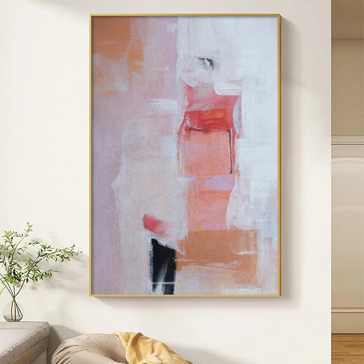 BLUSHING DAWN: Pink Abstract Painting, Textured Wall Art, Vertical Canvas, Minimalist Decor