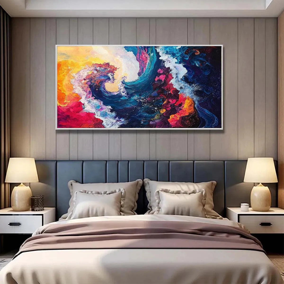 CHROMATIC CREST: Colorful Abstract Wave Oil Painting