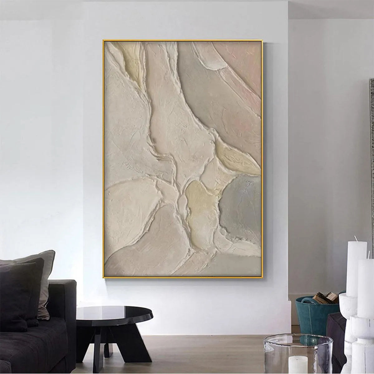 SERENE TEXTURES: Textured Abstract Painting, Neutral Beige Wall Art, Vertical Canvas, Minimalist Decor