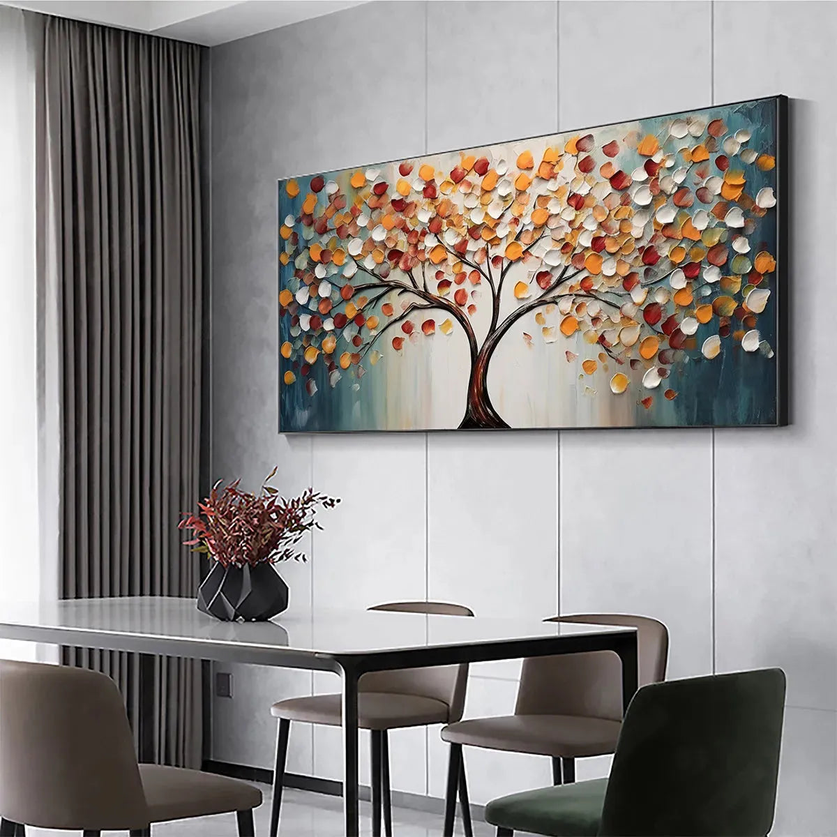 GOLDEN TREE OF LIFE: Panoramic Impasto Tree Painting, Textured Wall Art, Colorful, Living Room