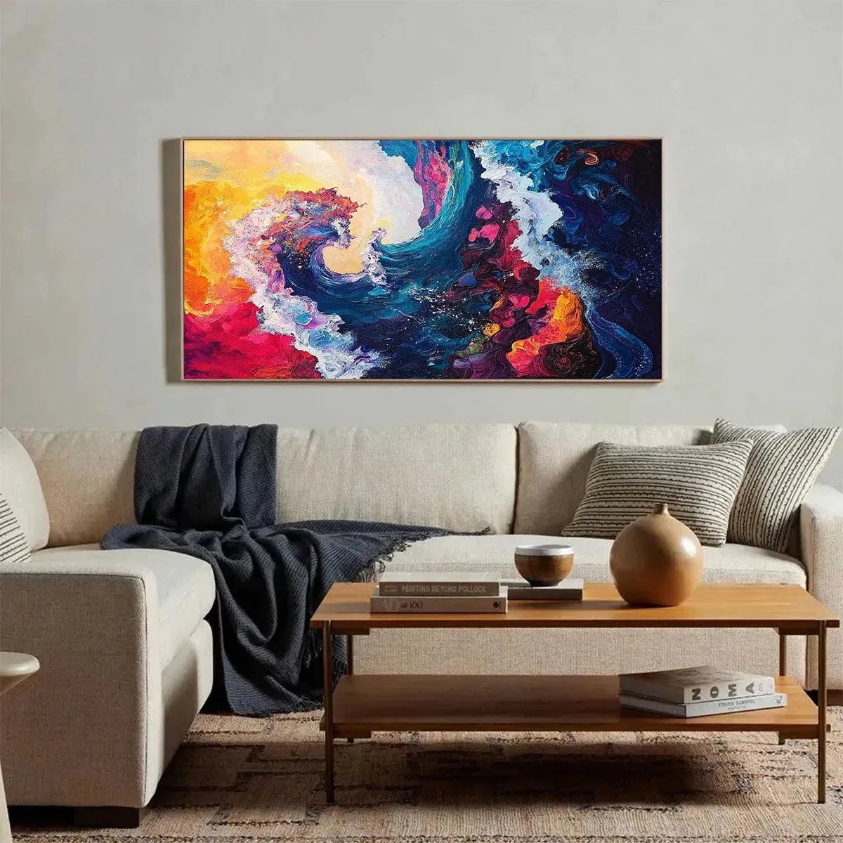 CHROMATIC CREST: Colorful Abstract Wave Oil Painting