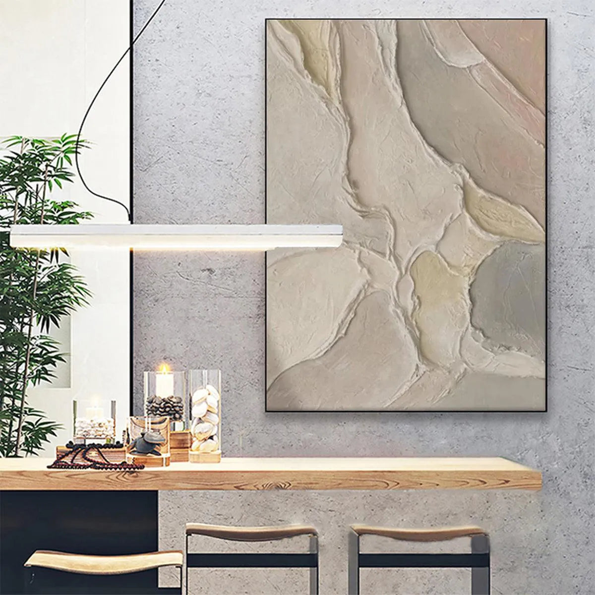 SERENE TEXTURES: Textured Abstract Painting, Neutral Beige Wall Art, Vertical Canvas, Minimalist Decor