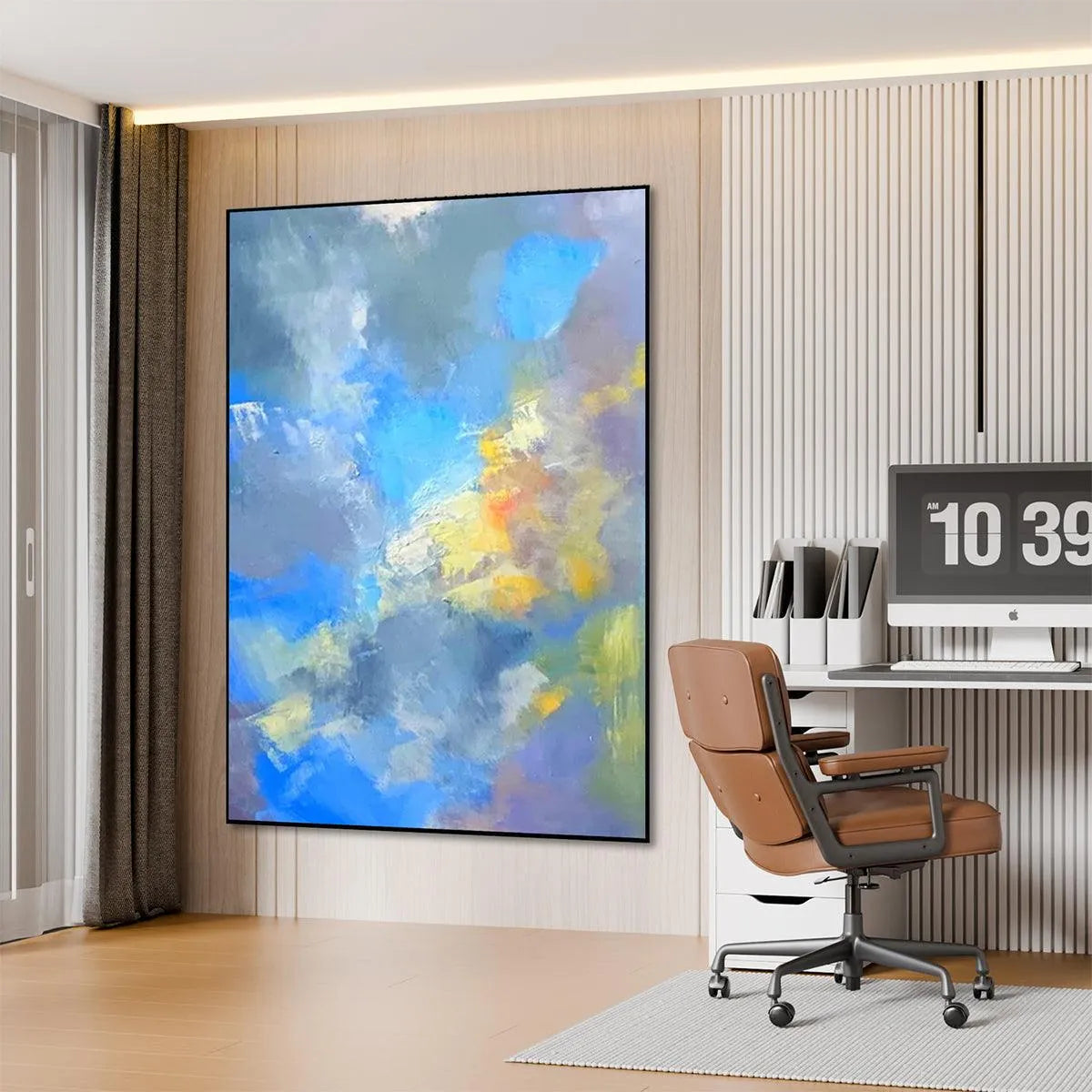 SKYSCAPE SERENADE: Abstract Painting, Blue and Yellow Wall Art, Textured Canvas, Vertical