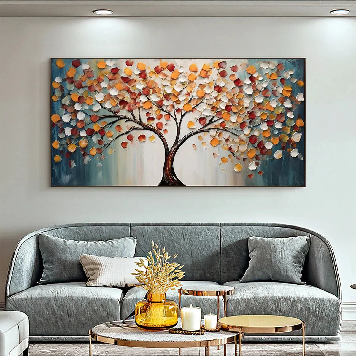 GOLDEN TREE OF LIFE: Panoramic Impasto Tree Painting, Textured Wall Art, Colorful, Living Room