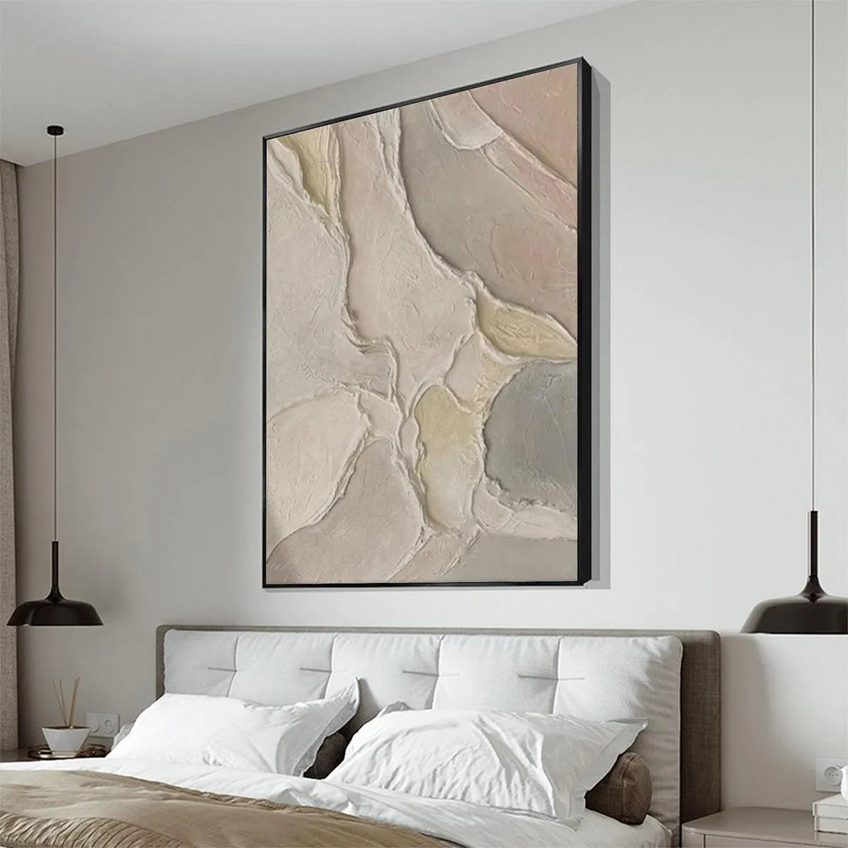 SERENE TEXTURES: Textured Abstract Painting, Neutral Beige Wall Art, Vertical Canvas, Minimalist Decor