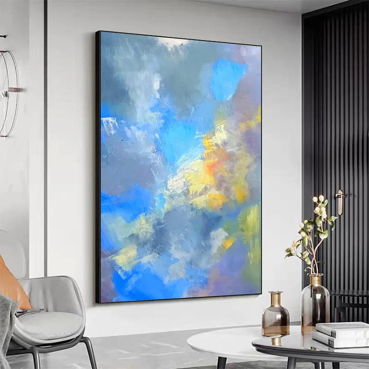 SKYSCAPE SERENADE: Abstract Painting, Blue and Yellow Wall Art, Textured Canvas, Vertical