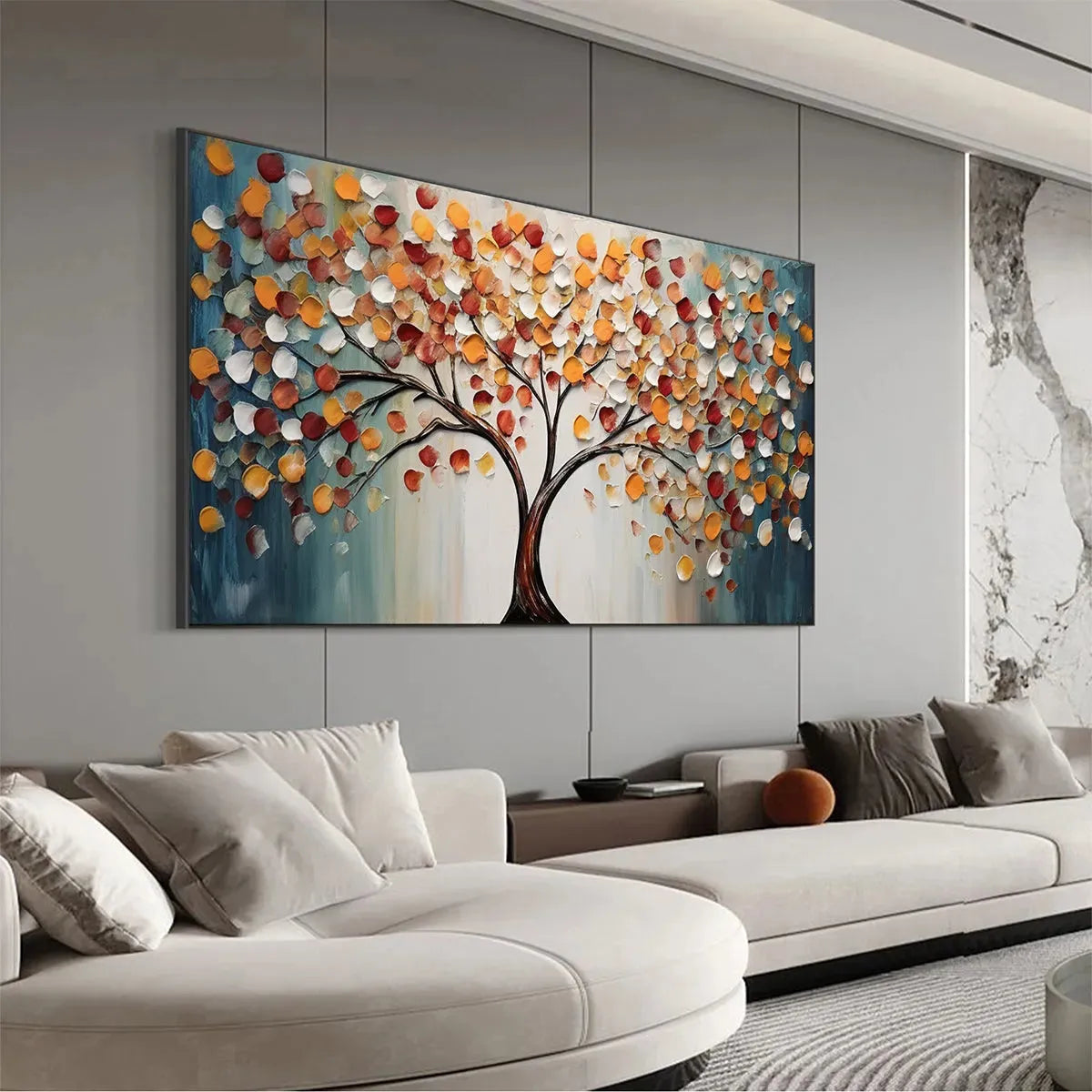 GOLDEN TREE OF LIFE: Panoramic Impasto Tree Painting, Textured Wall Art, Colorful, Living Room