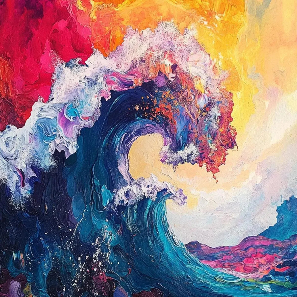 CHROMATIC CREST: Colorful Abstract Wave Oil Painting