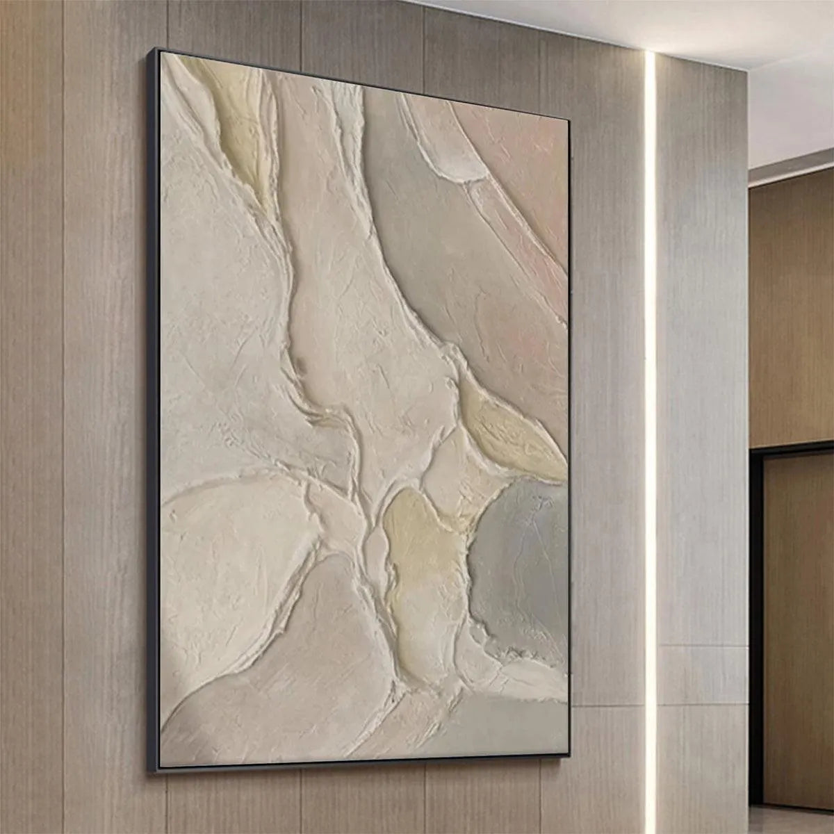 SERENE TEXTURES: Textured Abstract Painting, Neutral Beige Wall Art, Vertical Canvas, Minimalist Decor