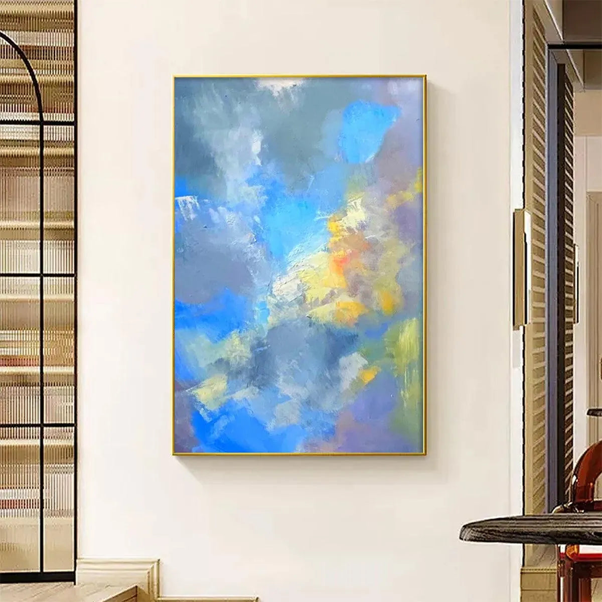 SKYSCAPE SERENADE: Abstract Painting, Blue and Yellow Wall Art, Textured Canvas, Vertical