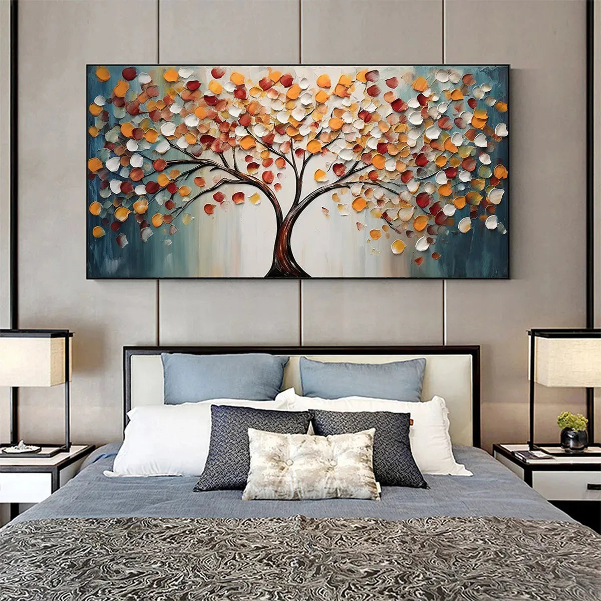 GOLDEN TREE OF LIFE: Panoramic Impasto Tree Painting, Textured Wall Art, Colorful, Living Room