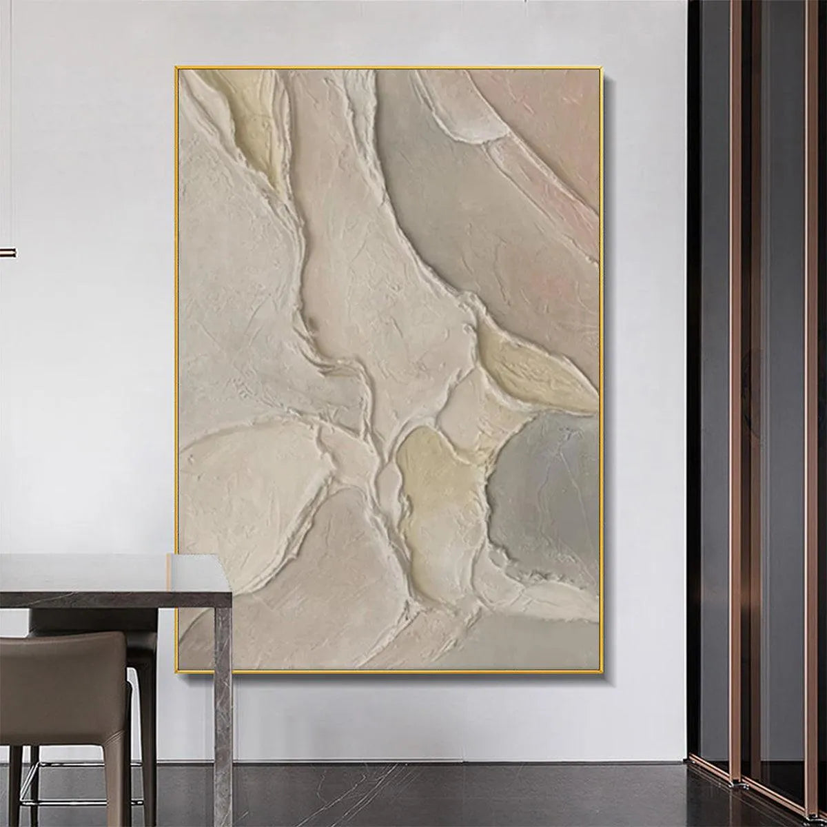 SERENE TEXTURES: Textured Abstract Painting, Neutral Beige Wall Art, Vertical Canvas, Minimalist Decor