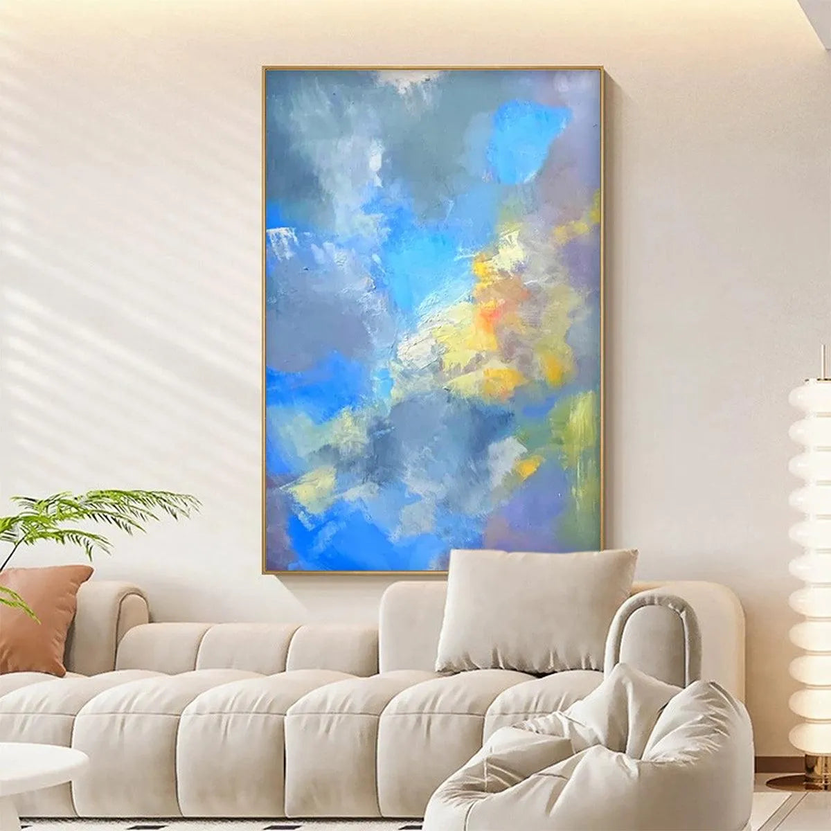 SKYSCAPE SERENADE: Abstract Painting, Blue and Yellow Wall Art, Textured Canvas, Vertical