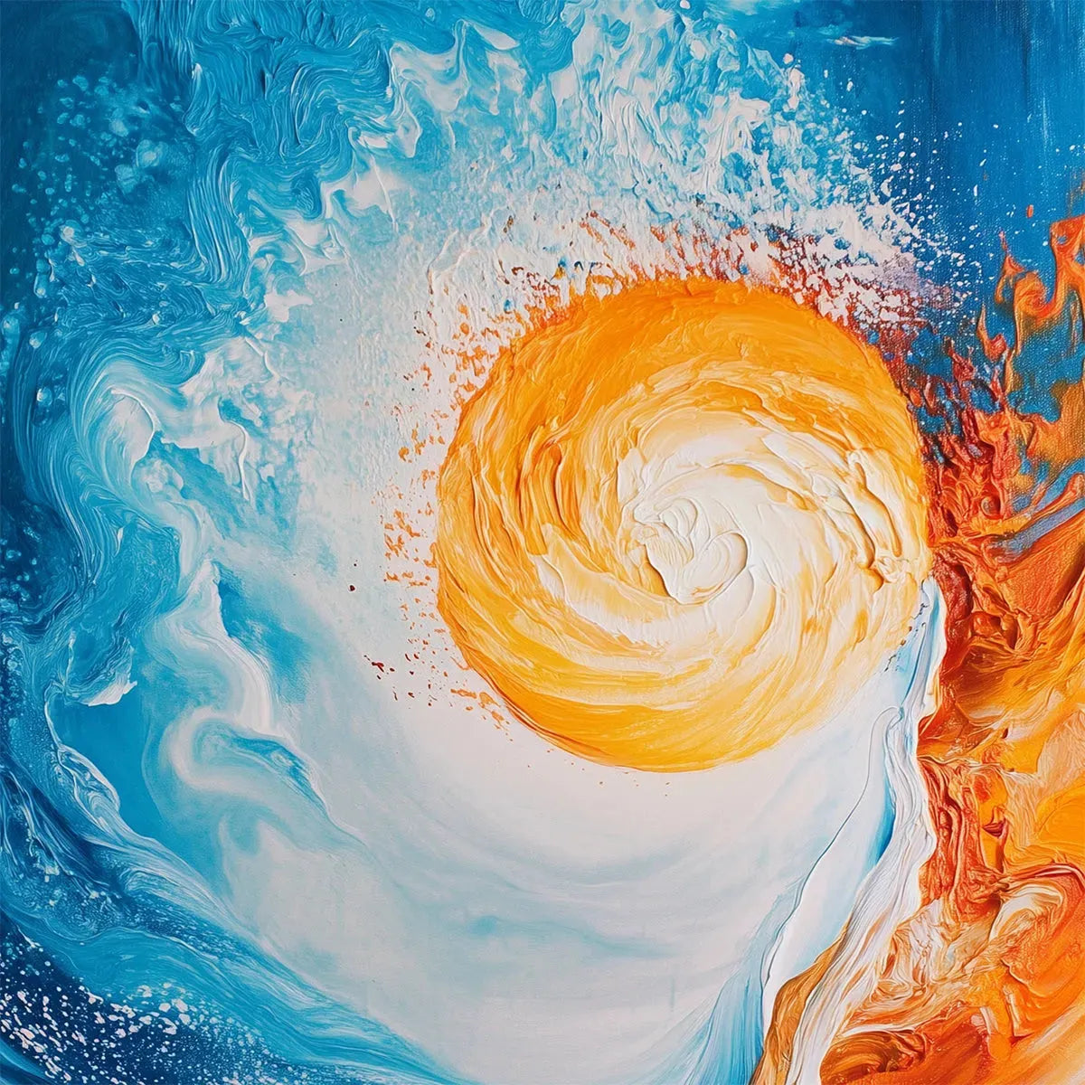 SOLAR FLARE: Abstract Ocean Sunrise Impasto Oil Painting