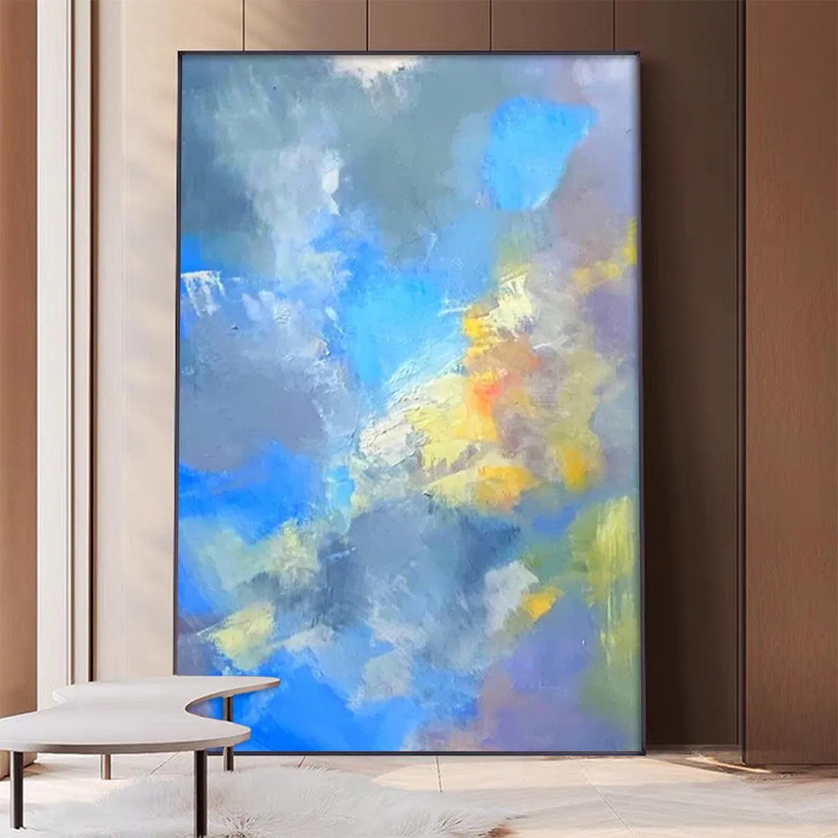 SKYSCAPE SERENADE: Abstract Painting, Blue and Yellow Wall Art, Textured Canvas, Vertical