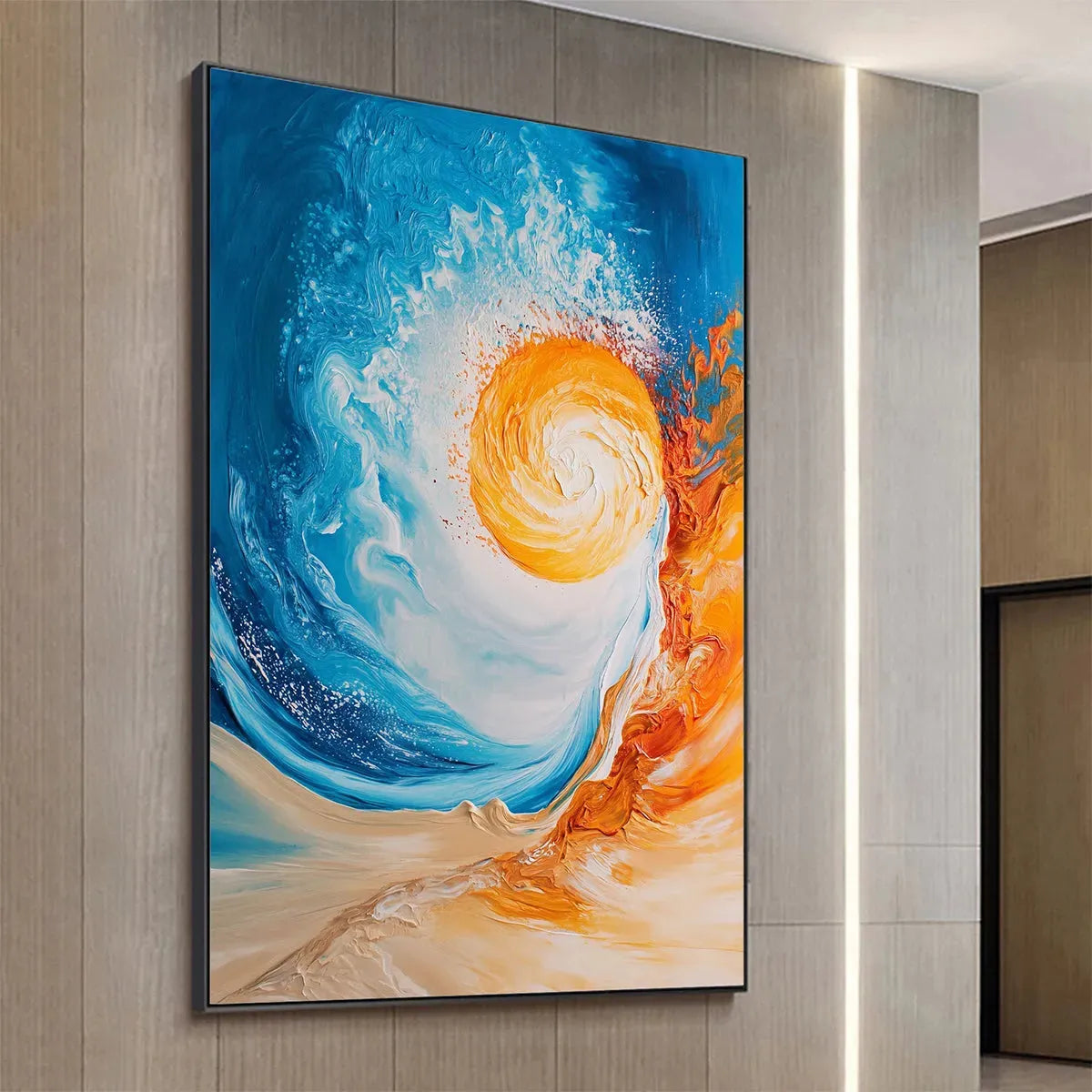 SOLAR FLARE: Abstract Ocean Sunrise Impasto Oil Painting