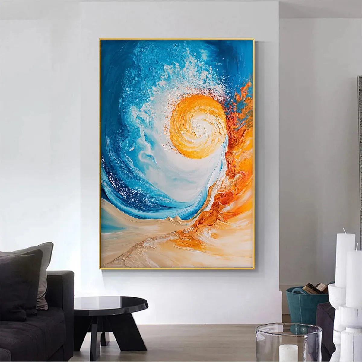 SOLAR FLARE: Abstract Ocean Sunrise Impasto Oil Painting