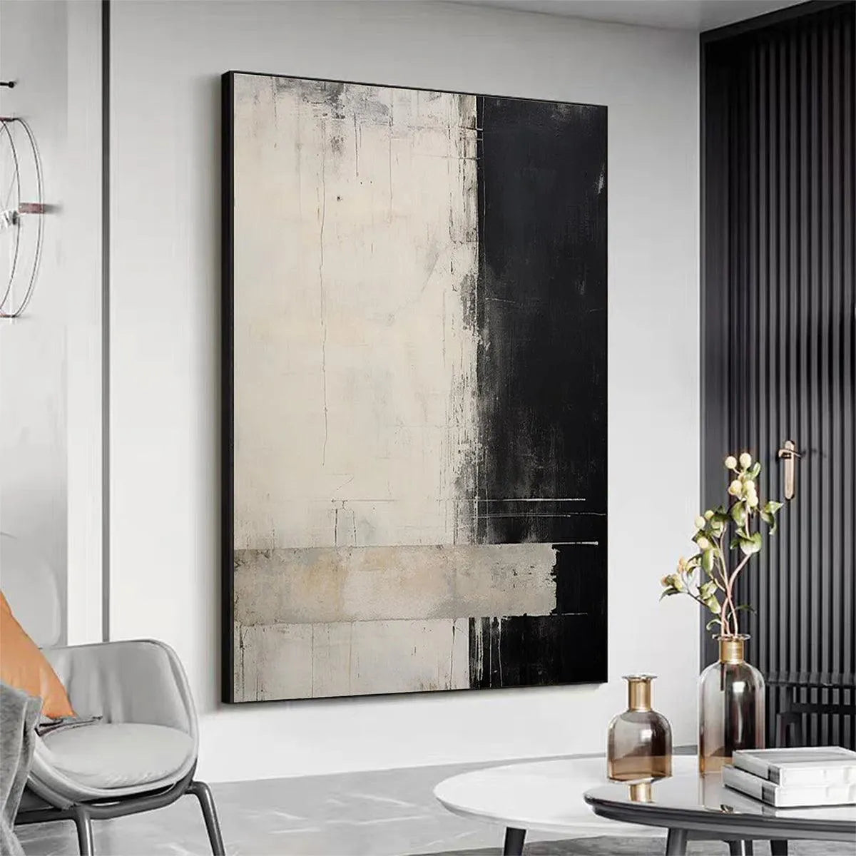 MONOCHROME MINIMALISM: Abstract Painting, Black and White Wall Art, Textured Canvas, Vertical