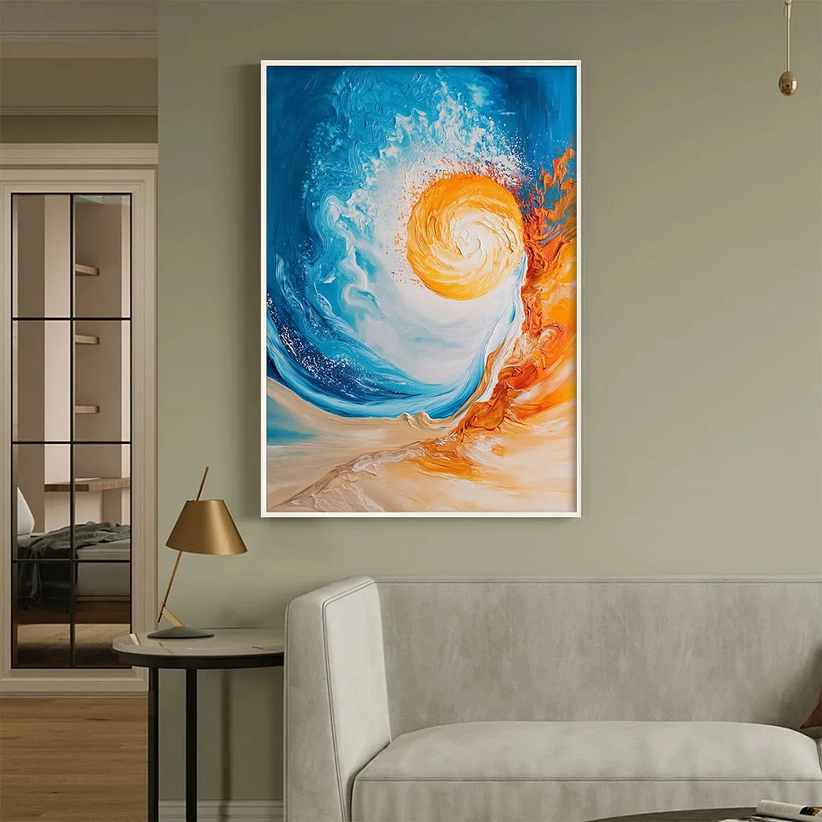 SOLAR FLARE: Abstract Ocean Sunrise Impasto Oil Painting