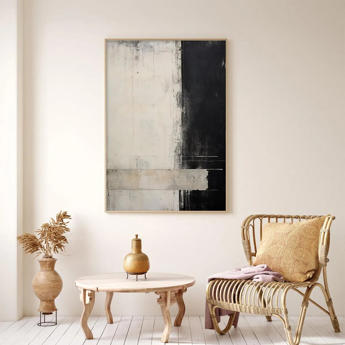 MONOCHROME MINIMALISM: Abstract Painting, Black and White Wall Art, Textured Canvas, Vertical