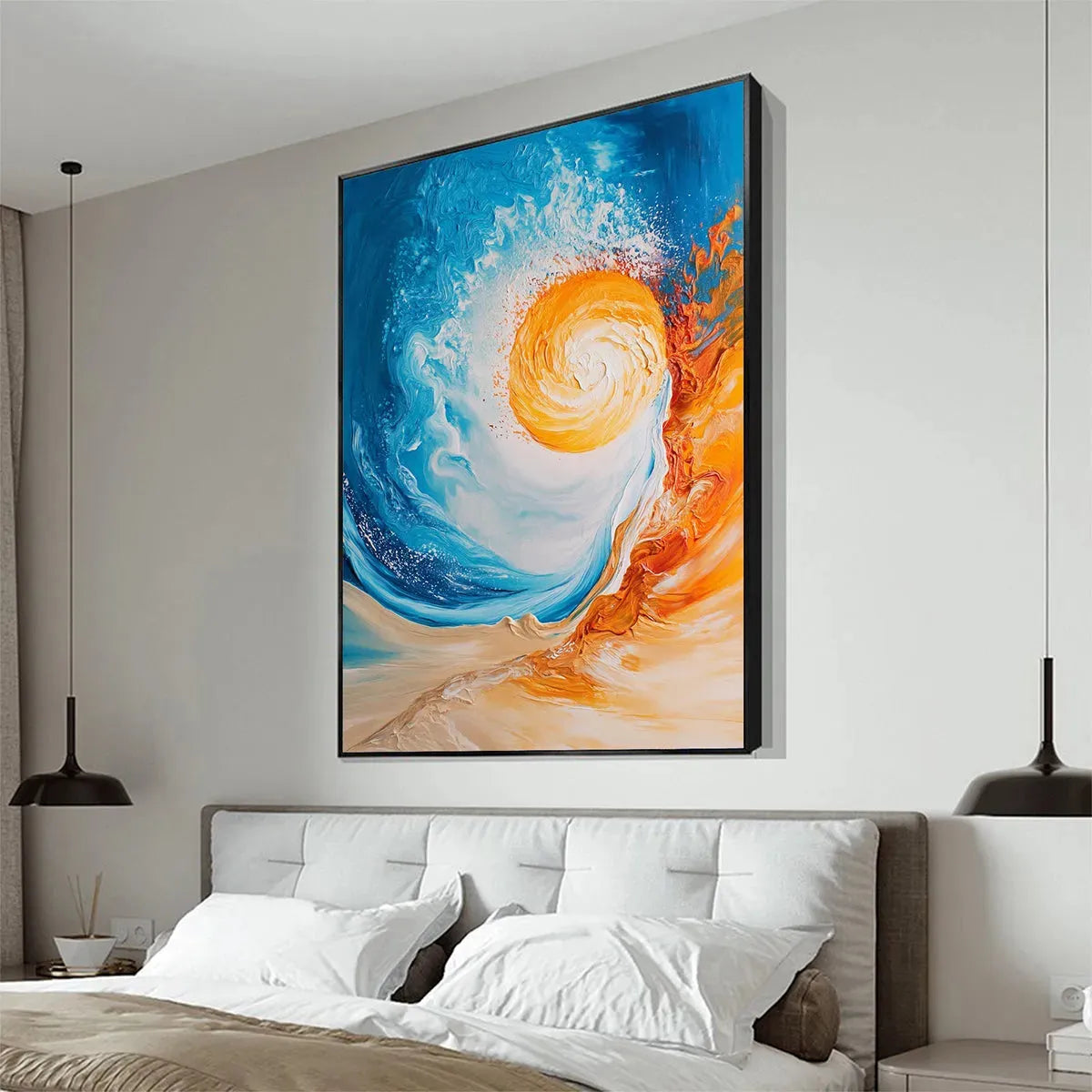 SOLAR FLARE: Abstract Ocean Sunrise Impasto Oil Painting