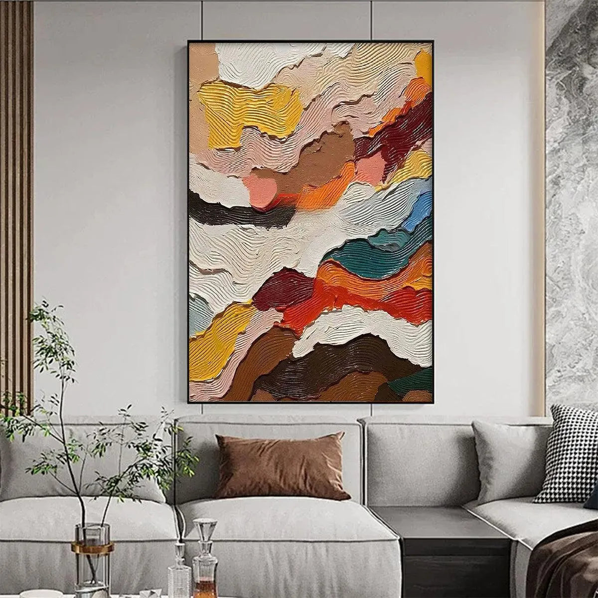 ABSTRACT LANDSCAPE: Textured Abstract Painting, Colorful Landscape Wall Art, Vertical Canvas, Impasto Decor