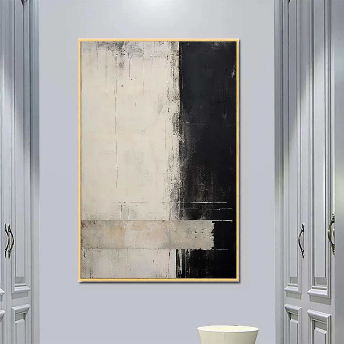 MONOCHROME MINIMALISM: Abstract Painting, Black and White Wall Art, Textured Canvas, Vertical