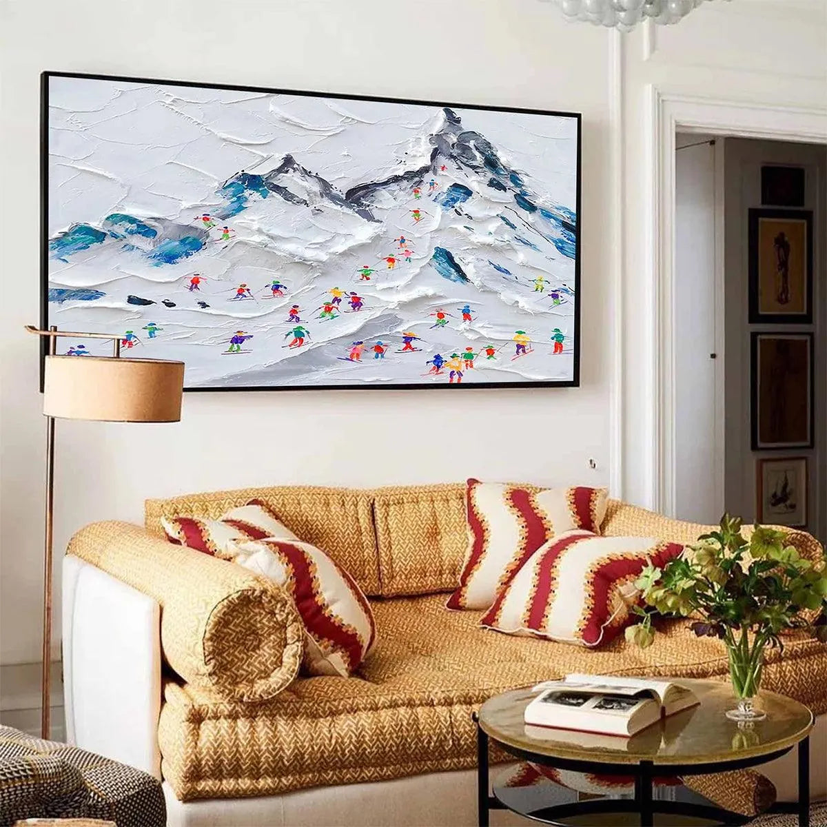 ALPINE SKI DAY: Sports Painting, Winter Decor, Impasto, Textured Wall Art