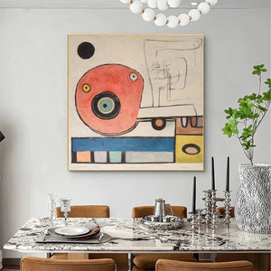Playful Truck abstract painting by Willow Davies: red and blue wall art, modern art for a modern dining room.