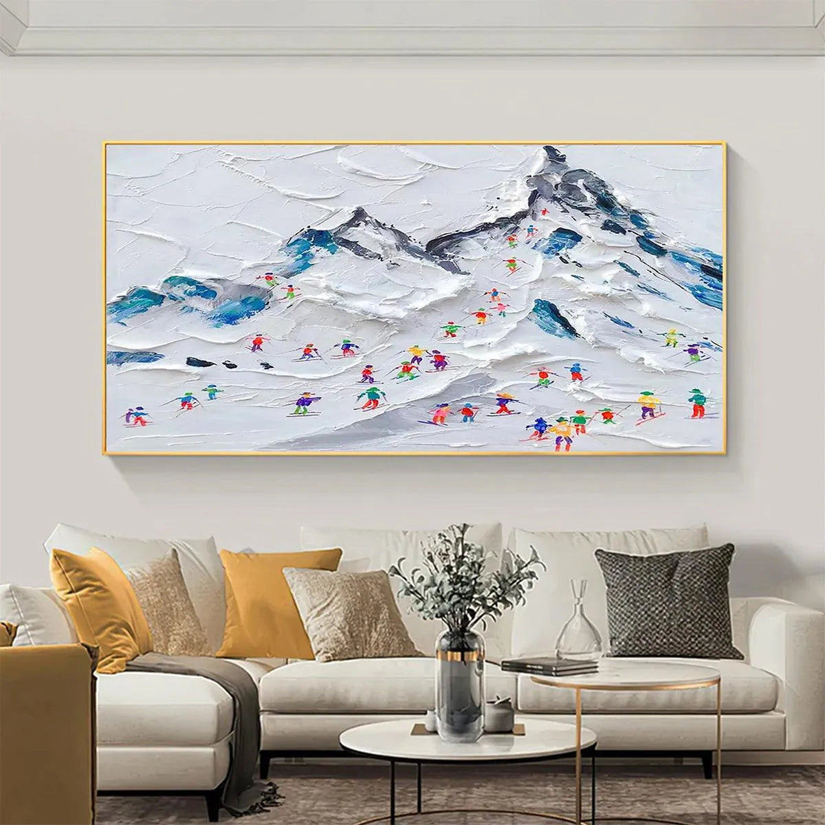 ALPINE SKI DAY: Sports Painting, Winter Decor, Impasto, Textured Wall Art