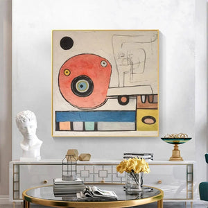PLAYFUL TRUCK abstract wall art by Willow Davies, red truck form, geometric shapes, modern framed art