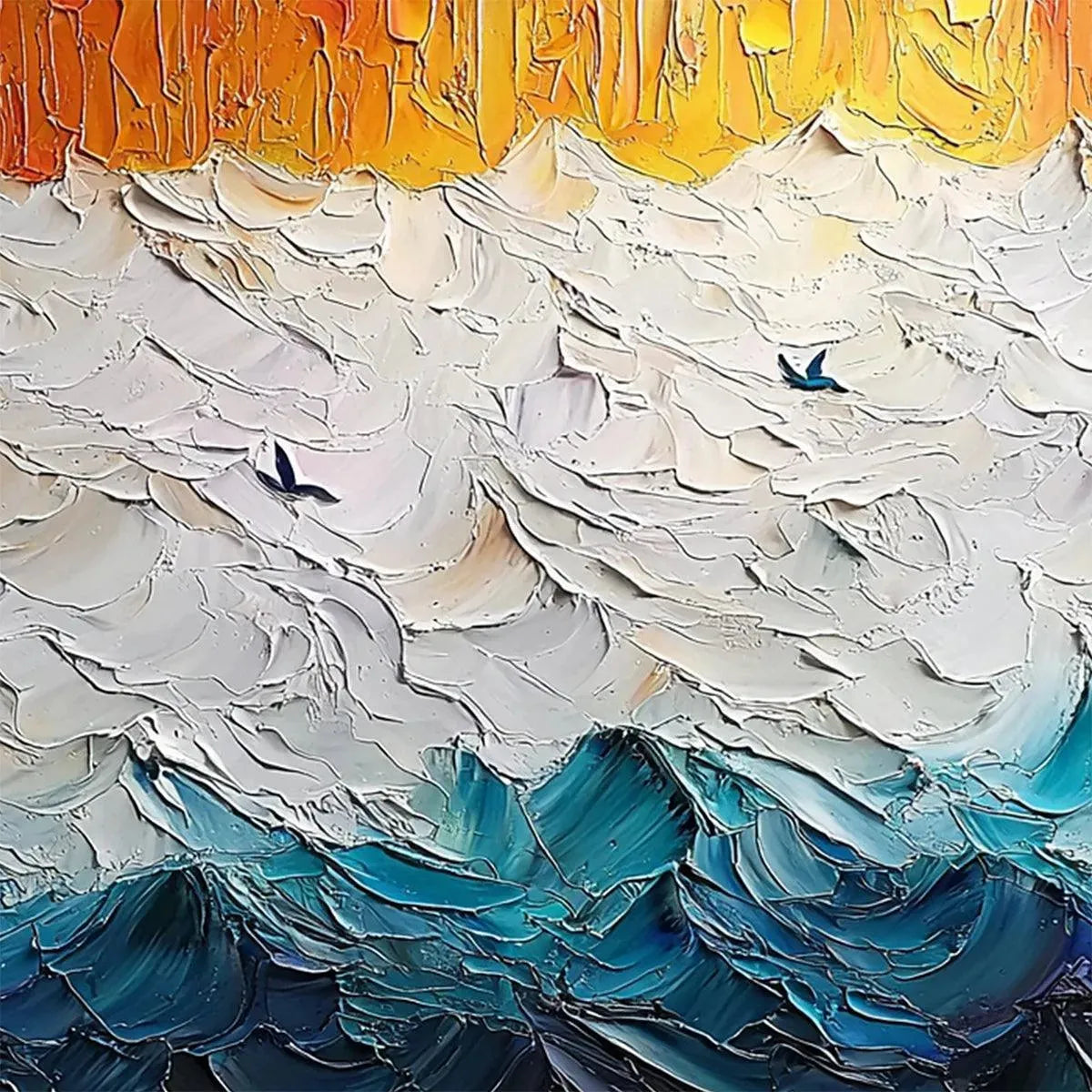 STORMY SKIES: Panoramic Ocean Painting, Impasto, Palette Knife